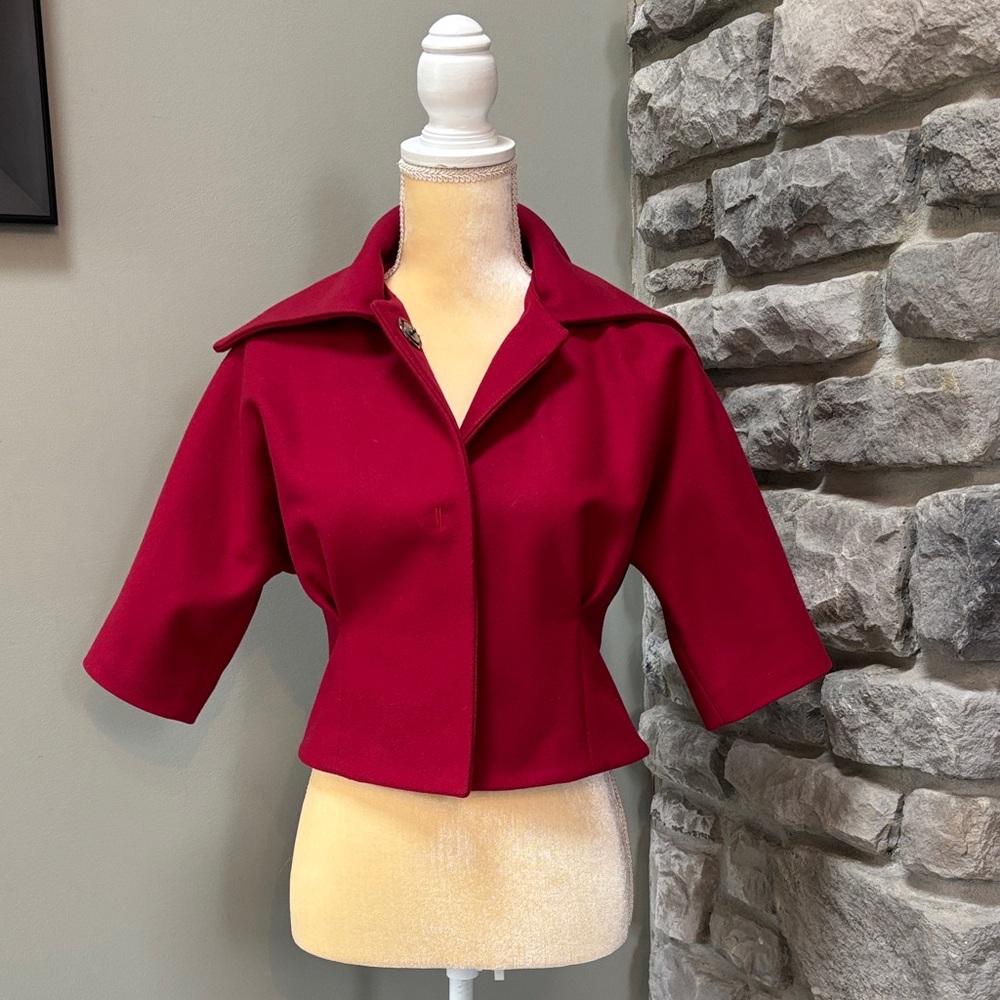 PESERICO Elegant Deep Red Cropped Jacket, Size 40, US Medium, Like New